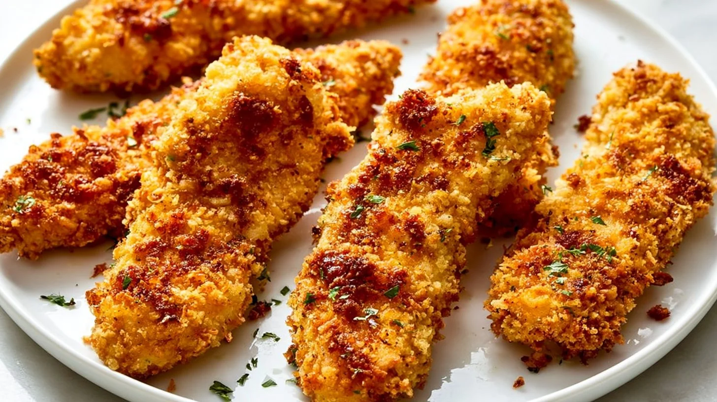 Crispy air fryer chicken tenders served with dipping sauce