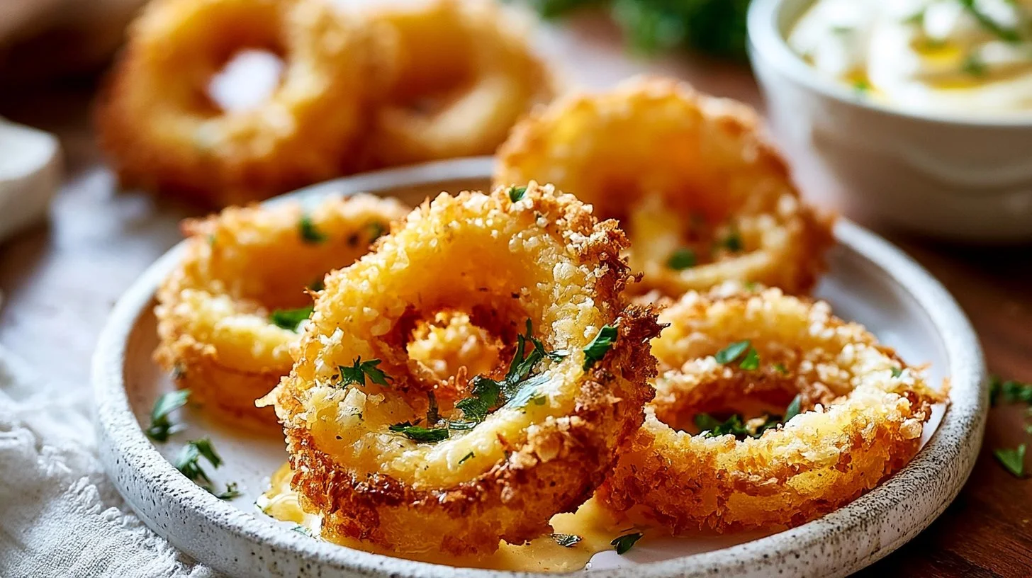 Crispy cheesy onion ring chips made as a quick weeknight snack