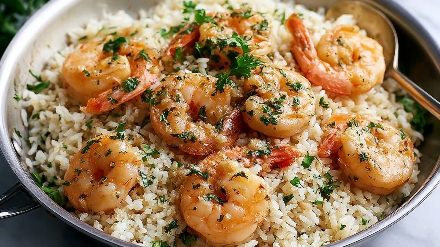 Delicious garlic butter shrimp served over fluffy rice for an easy dinner