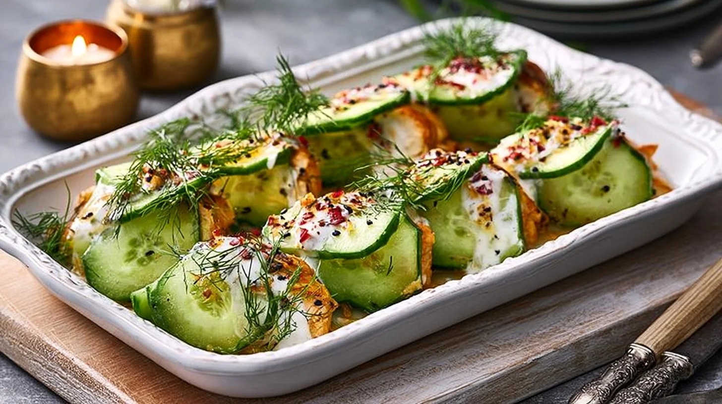 Peanut Butter and Coconut Chicken Traybake served with a cucumber salad