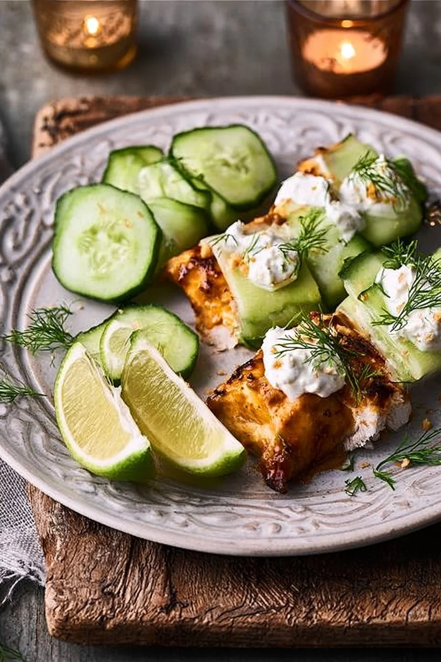 Peanut Butter and Coconut Chicken Traybake with Cucumber Salad