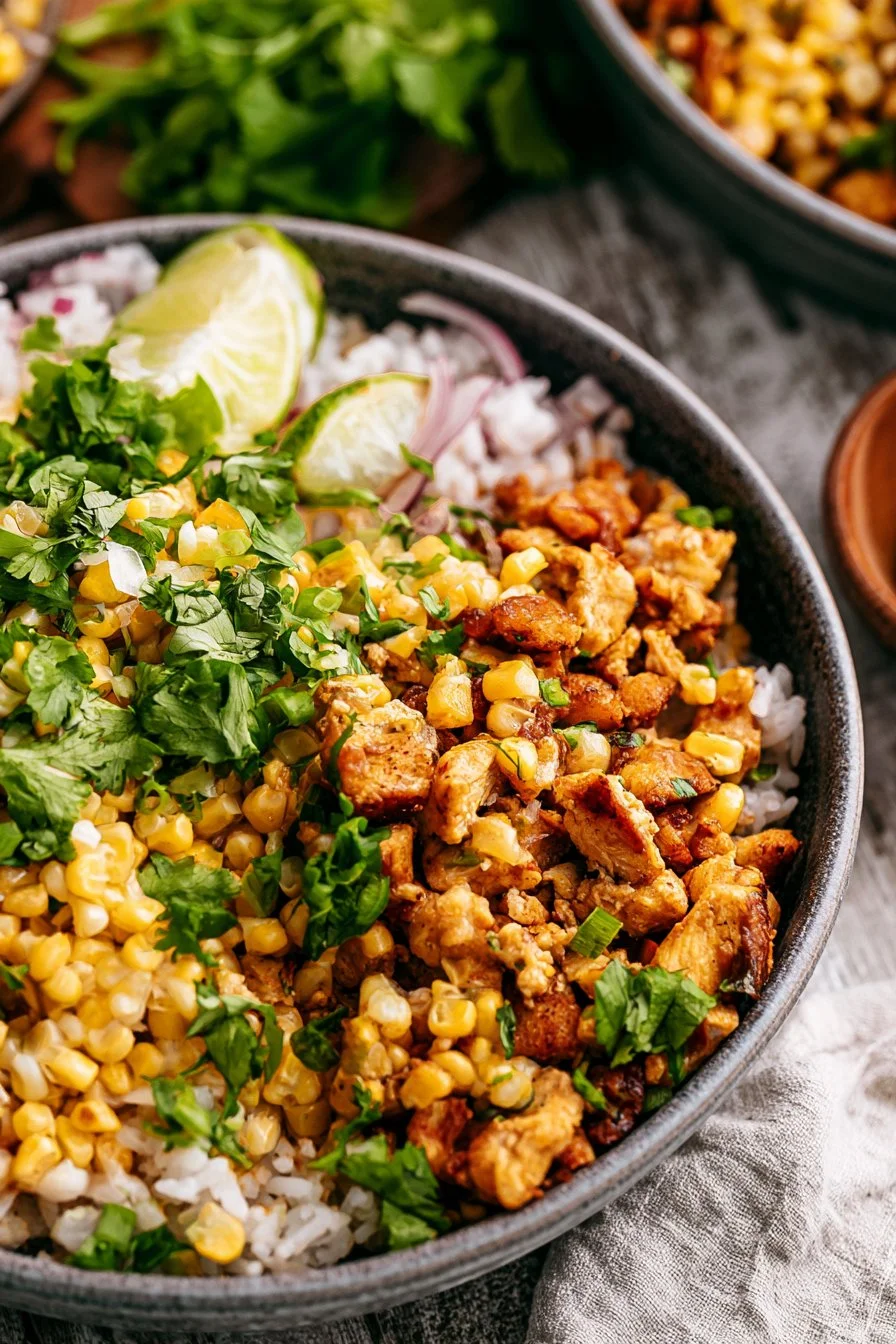 Street Corn Chicken Rice Bowls