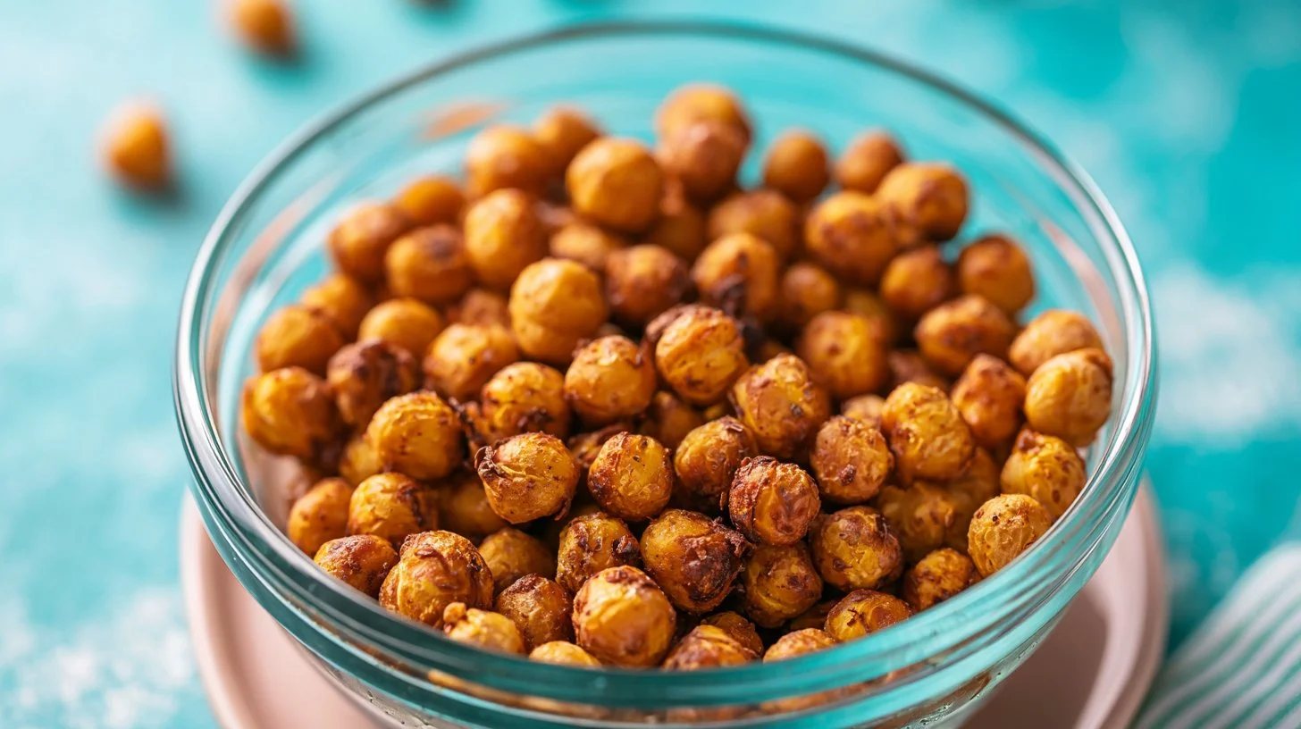 Crispy air fryer chickpeas served in a bowl, a healthy snack option