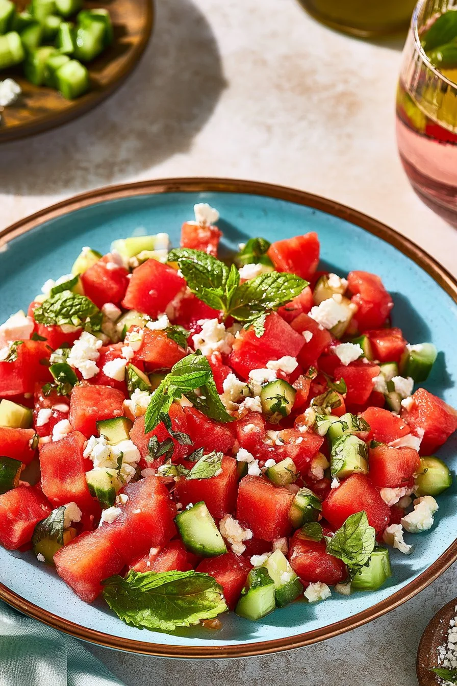 Watermelon Salad with Feta and Cucumber