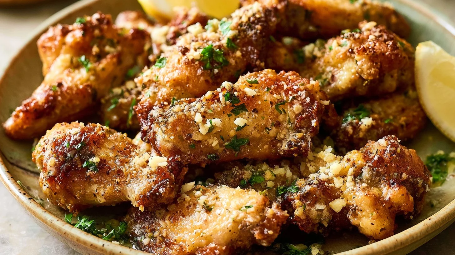 Crispy air fryer garlic parmesan wings garnished with parsley