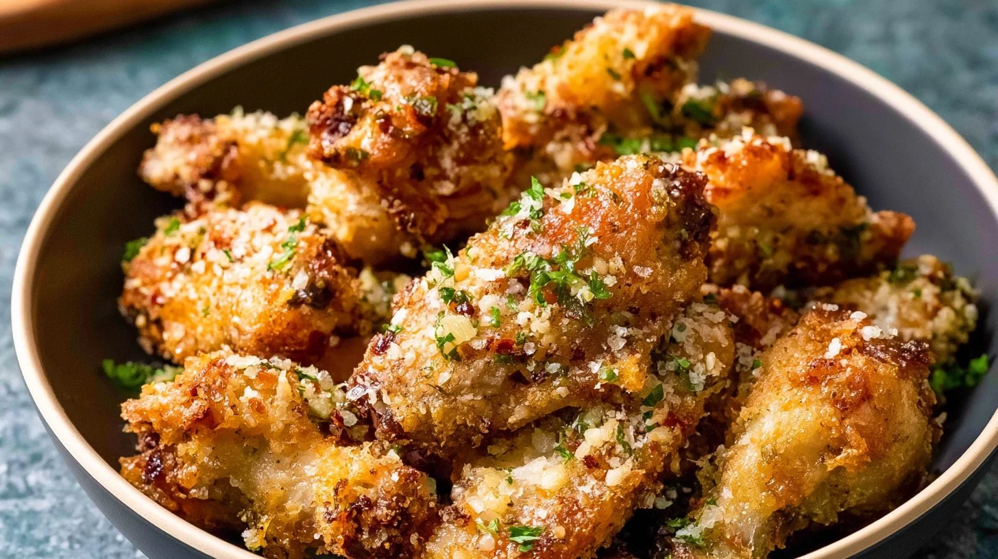 Crispy Air Fryer garlic parmesan wings served on a platter.
