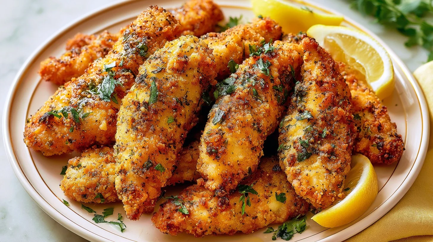 Delicious air fryer lemon pepper chicken tenders served for a family dinner