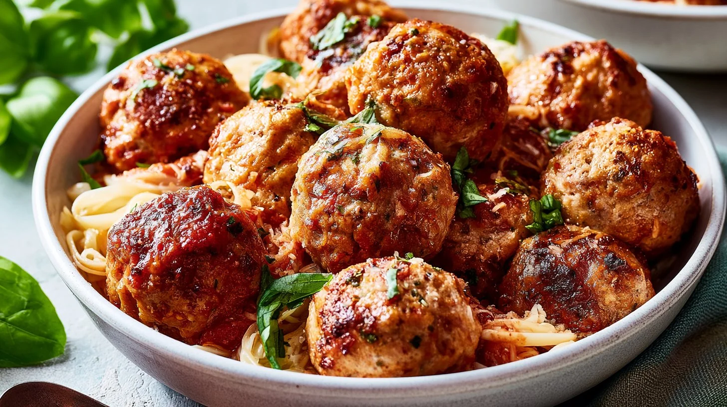 Air Fryer Turkey Meatballs cooked to perfection, served on a plate