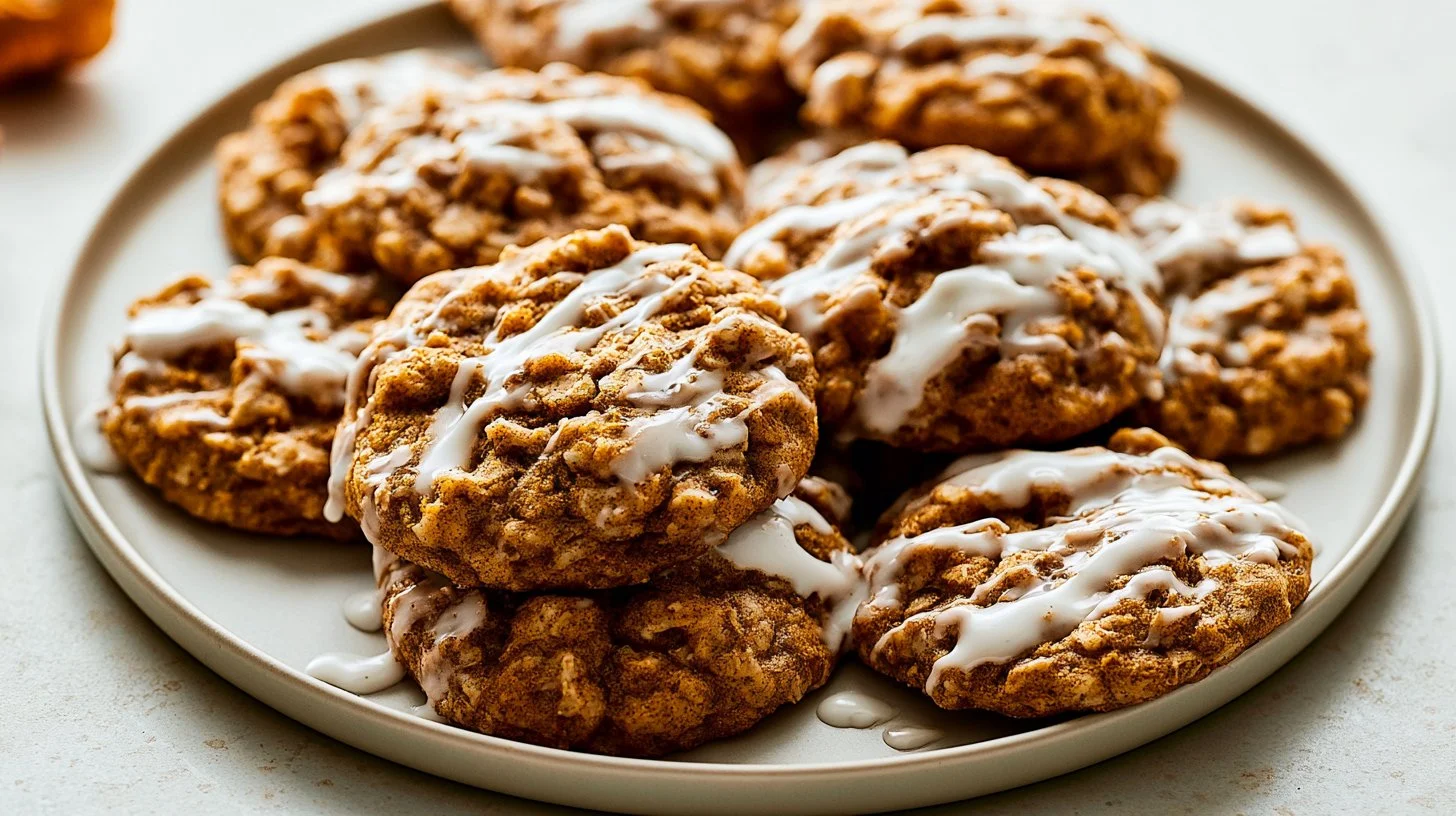 Delicious brown butter pumpkin oatmeal cookies on a rustic table