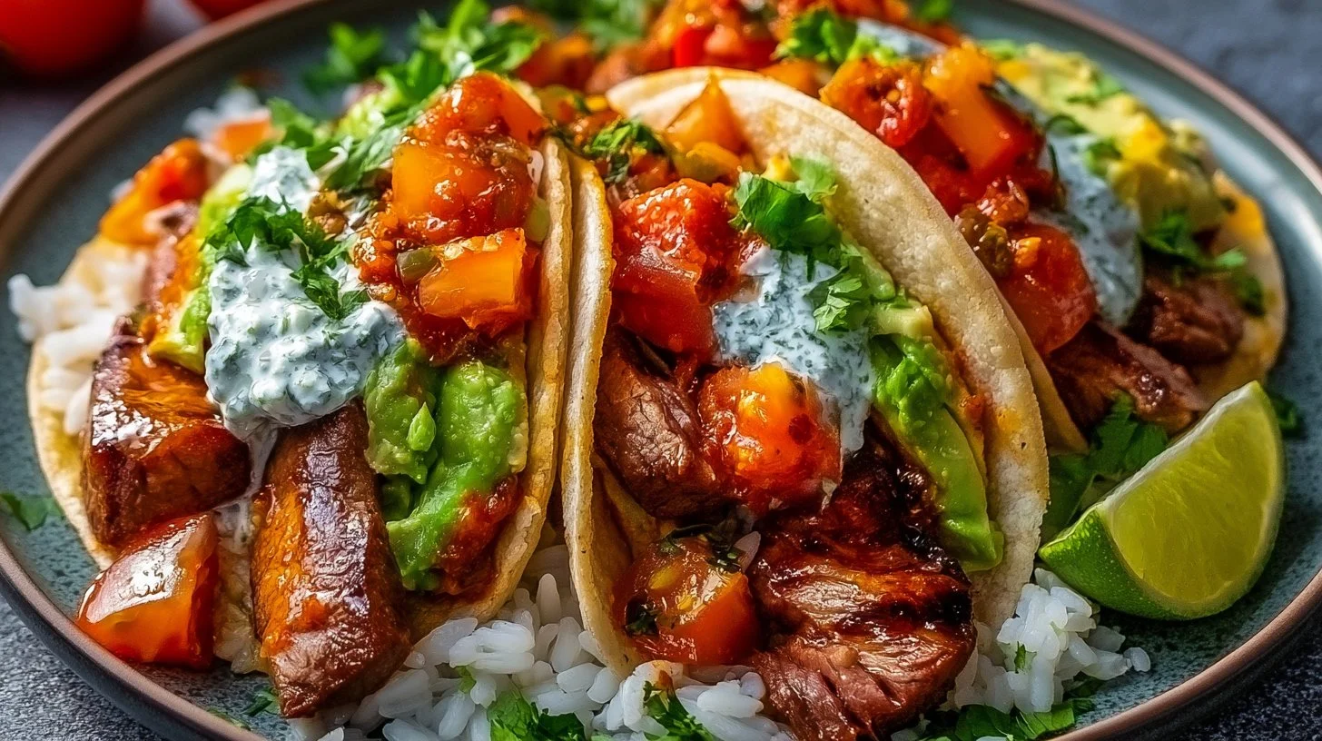 Delicious Harissa Steak Tacos served with fresh toppings for an easy weeknight meal.