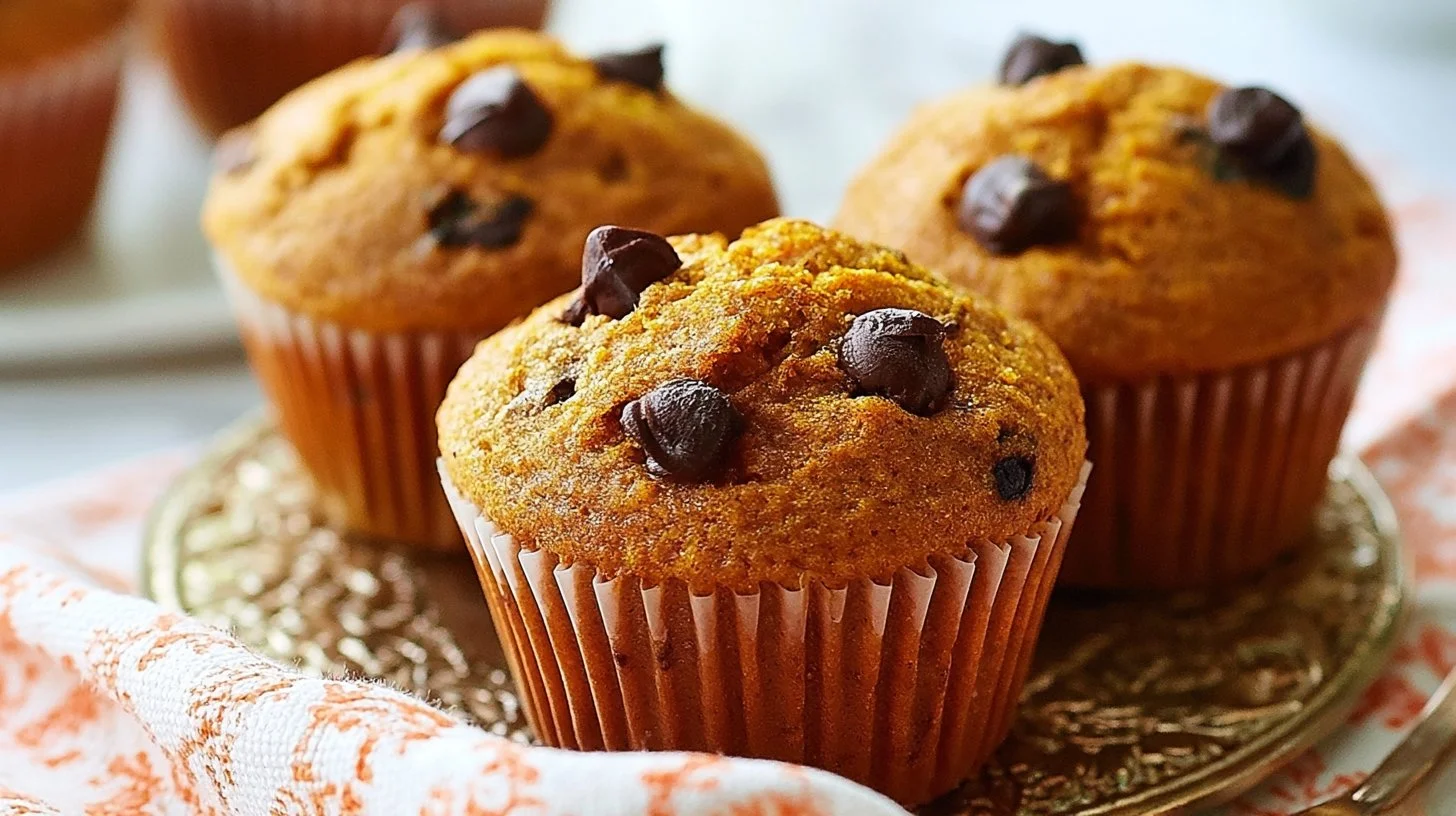 Delicious Pumpkin Chocolate Chip Muffins fresh out of the oven
