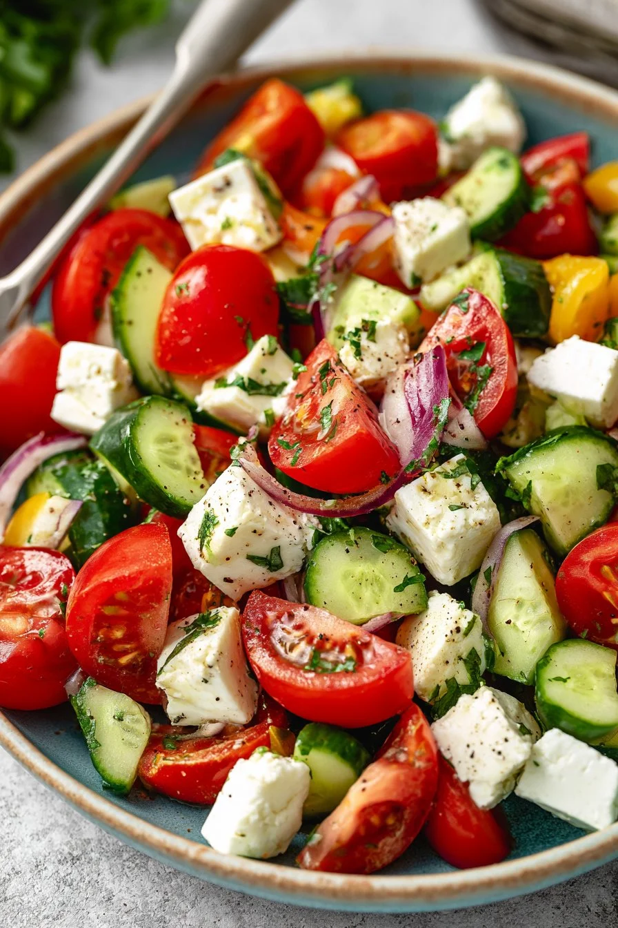 Simple Tomato Feta Cucumber Salad