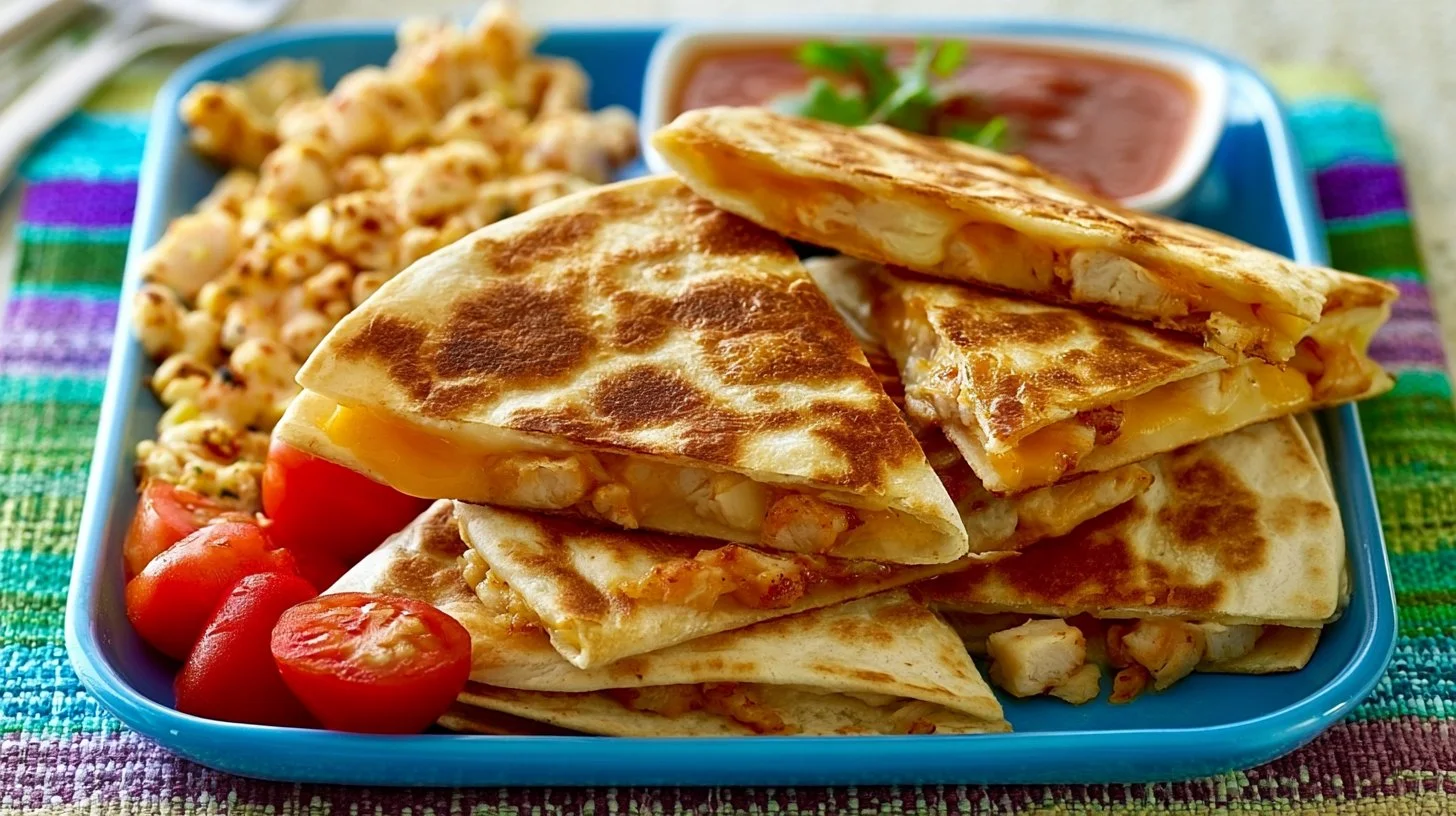 Turkey and Cheese Quesadilla served with salsa on a plate