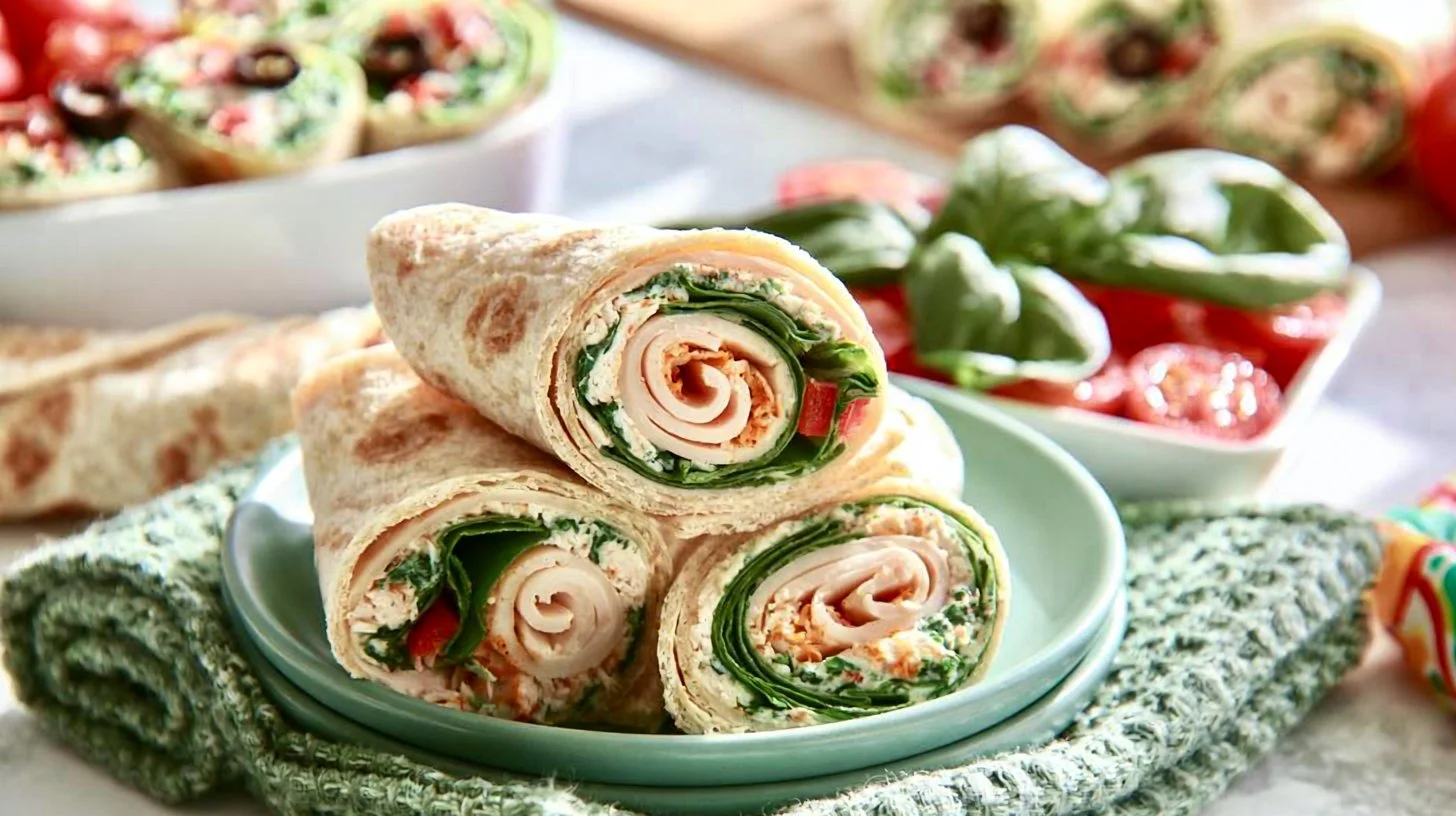 Delicious Turkey PinWheels served on a platter for a healthy snack option